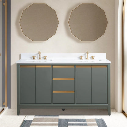 Jackson 60" inch Vintage Green Double Sink Vanity with Quartz Top