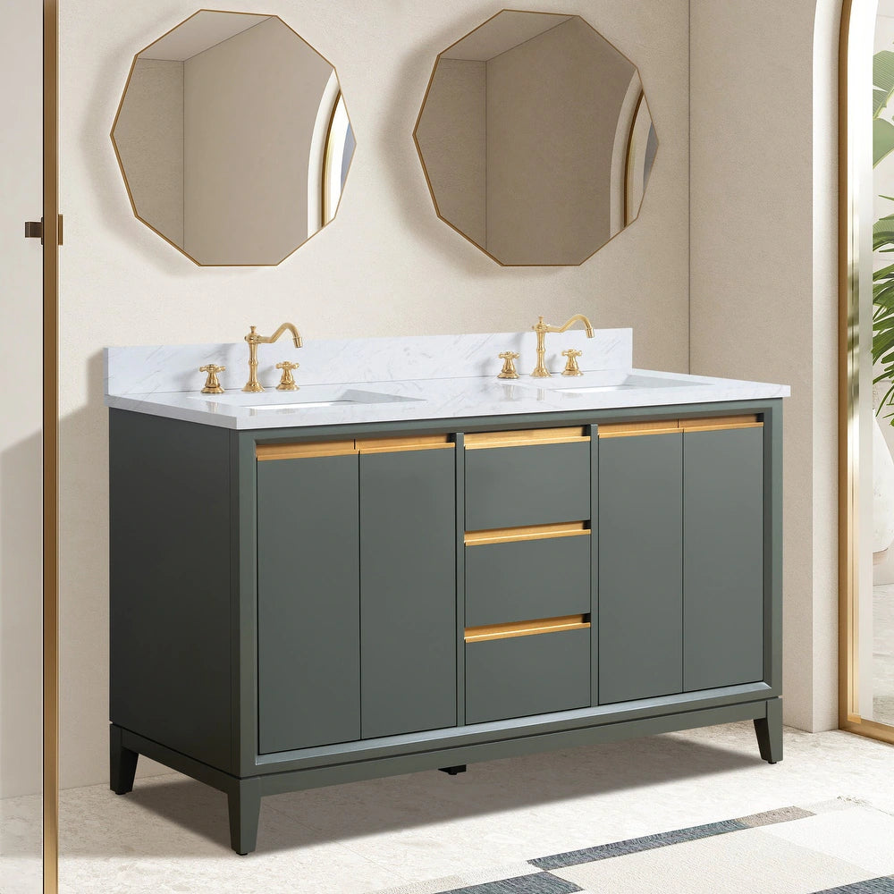 Jackson 60" inch Vintage Green Double Sink Vanity with Quartz Top