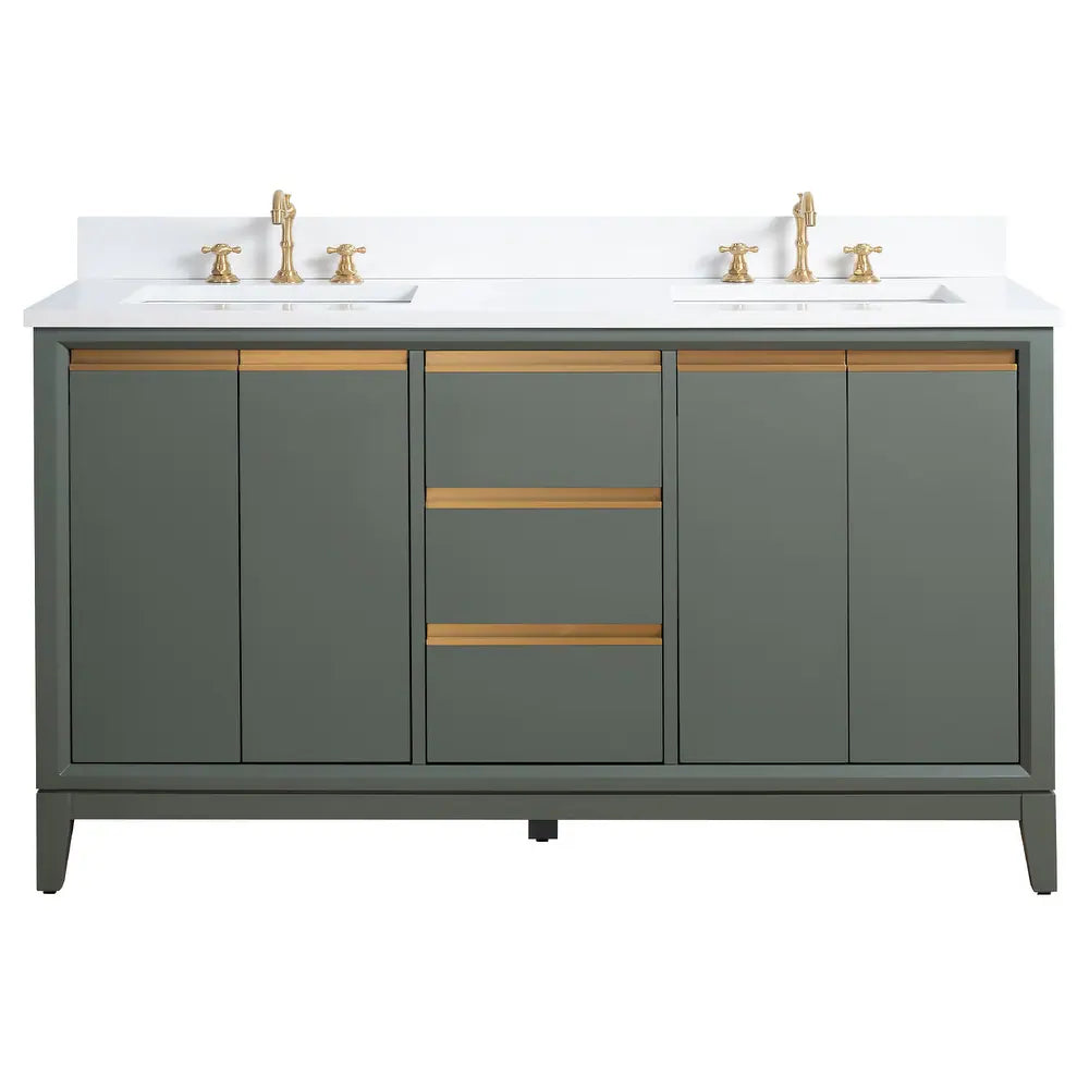 Jackson 60" inch Vintage Green Double Sink Vanity with Quartz Top
