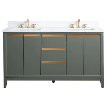 Jackson 60" inch Vintage Green Double Sink Vanity with Quartz Top