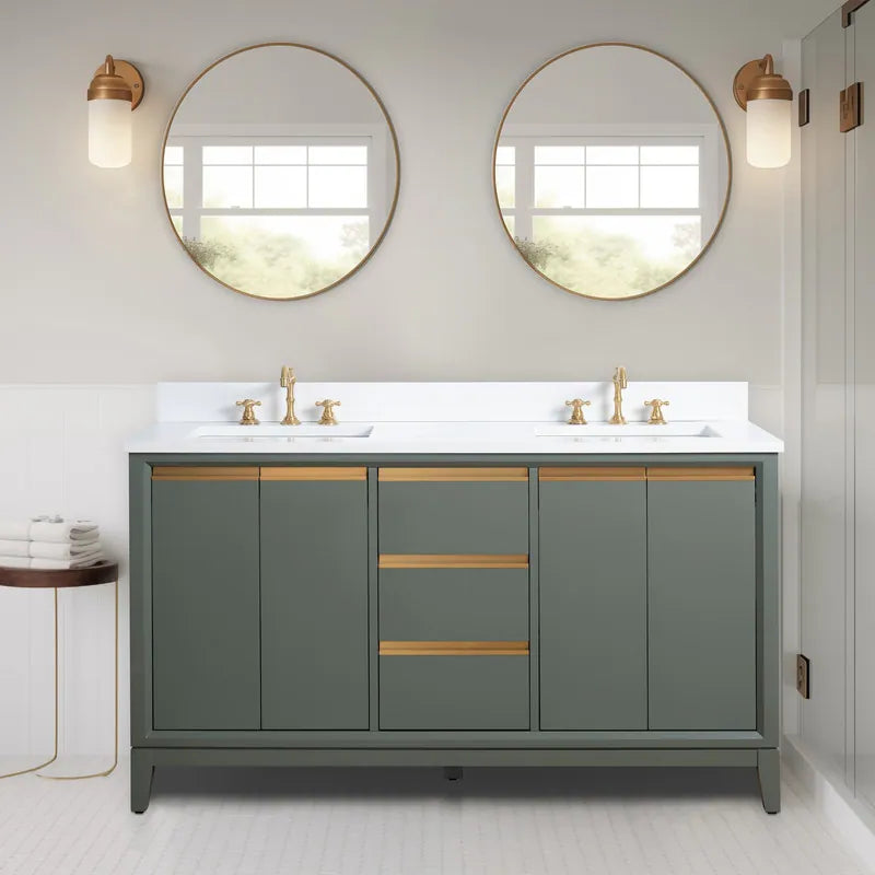 Jackson 60" inch Vintage Green Double Sink Vanity with Quartz Top