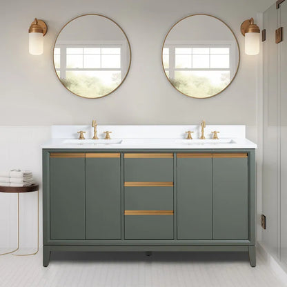 Jackson 60" inch Vintage Green Double Sink Vanity with Quartz Top