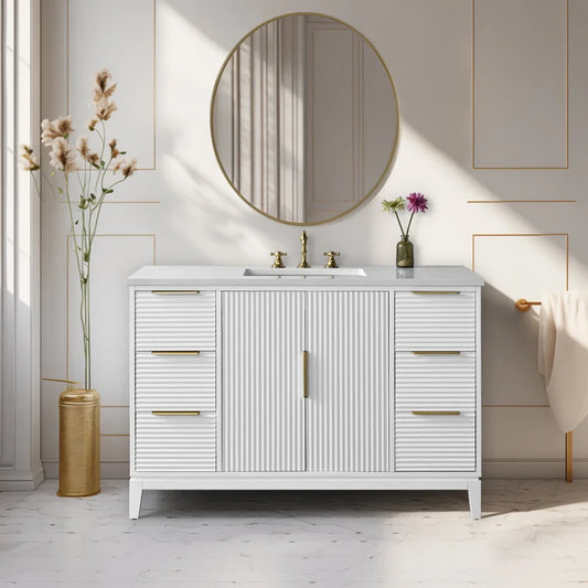 Elia 49" Inch White Single Sink Vanity with Quartz Top