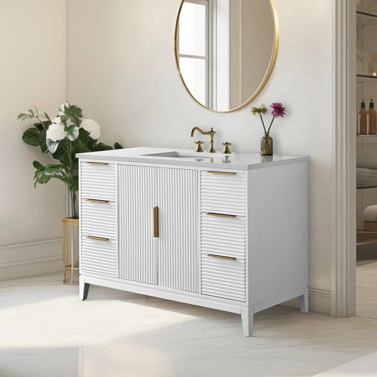Elia 49" Inch White Single Sink Vanity with Quartz Top