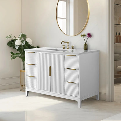 Elia 49" Inch White Single Sink Vanity with Quartz Top
