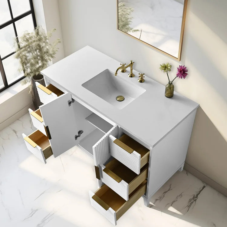 Elia 49" Inch White Single Sink Vanity with Quartz Top