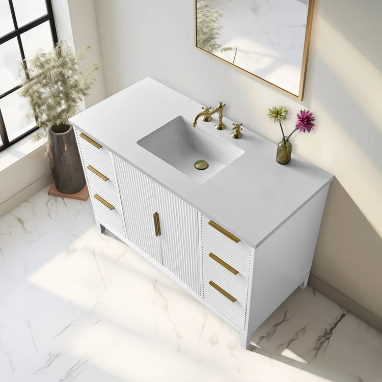 Elia 49" Inch White Single Sink Vanity with Quartz Top