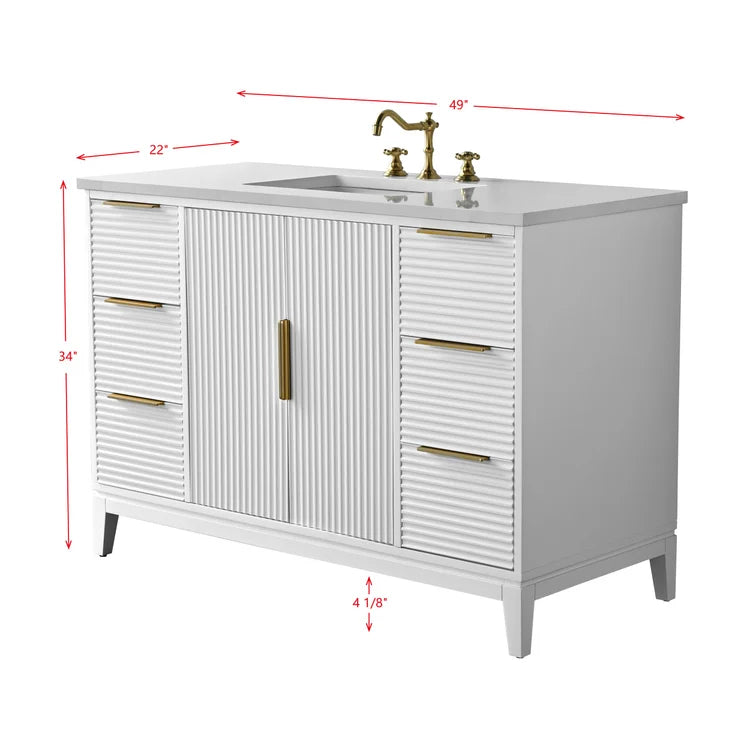 Elia 49" Inch White Single Sink Vanity with Quartz Top