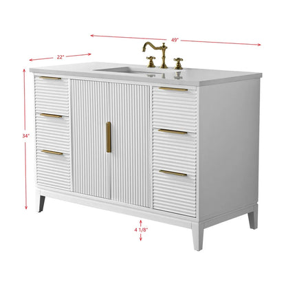 Elia 49" Inch White Single Sink Vanity with Quartz Top