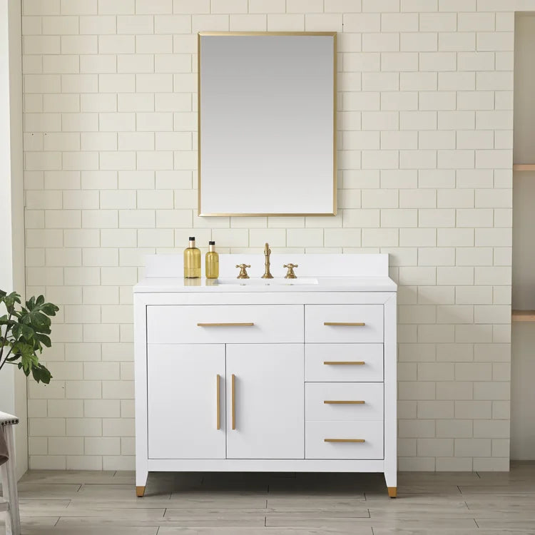 Springs 42" Inch White Single Sink Vanity with Quartz Top