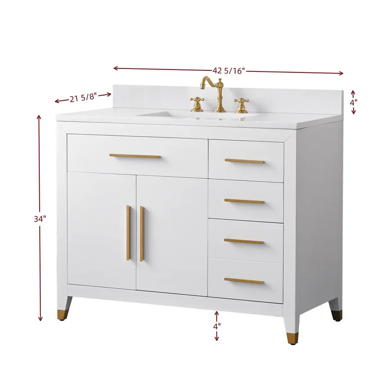 Springs 42" Inch White Single Sink Vanity with Quartz Top