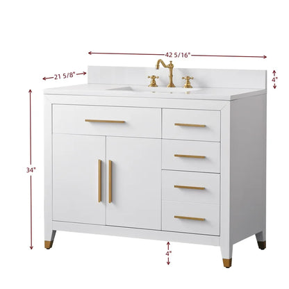Springs 42" Inch White Single Sink Vanity with Quartz Top