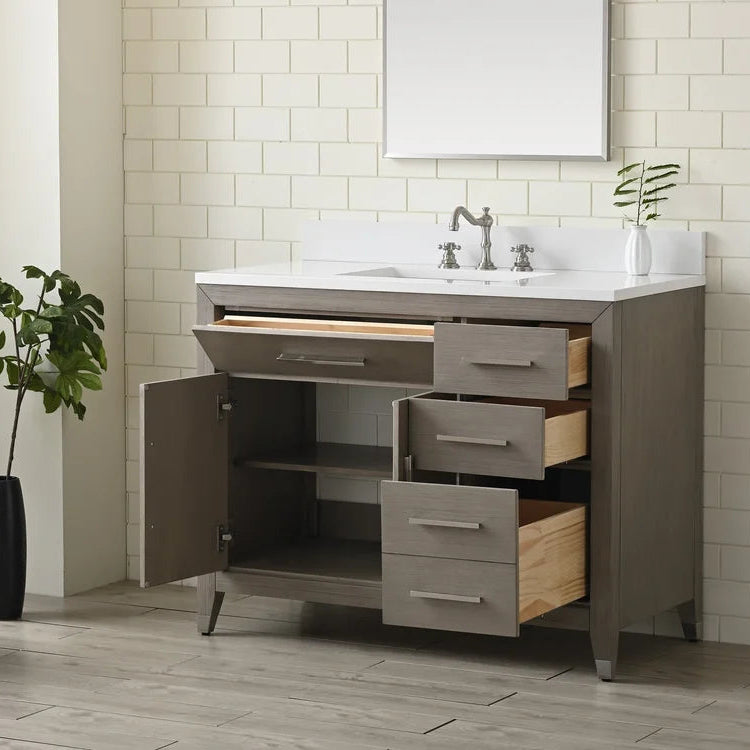 Springs 42" Inch Heritage Grey Single Sink Vanity with Quartz Top