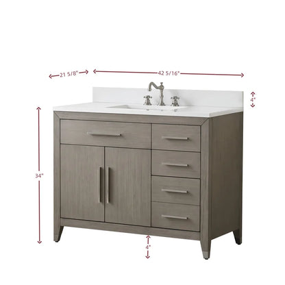 Springs 42" Inch Heritage Grey Single Sink Vanity with Quartz Top