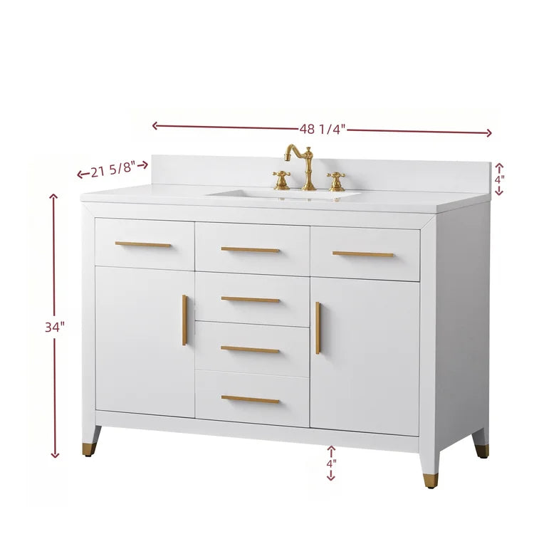 Springs 48" Inch White Single Sink Vanity with Quartz Top