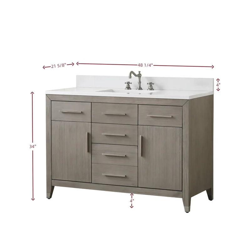 Springs 48" Inch Heritage Grey Single Sink Vanity with Quartz Top