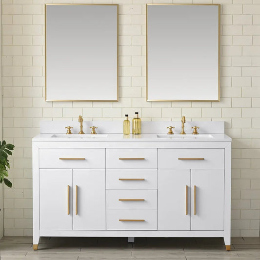 Springs 60" Inch White Double Sink Vanity with Quartz Top