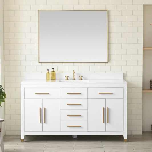 Springs 60" Inch White Single Sink Vanity with Quartz Top