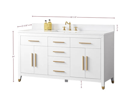 Springs 60" Inch White Single Sink Vanity with Quartz Top