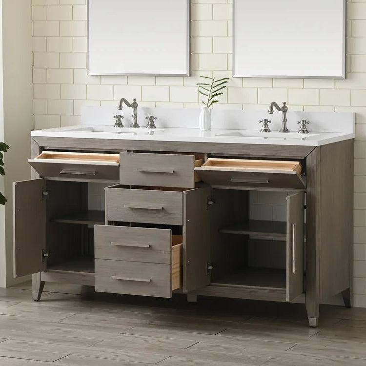 Springs 72" Inch Heritage Grey Double Sink Vanity with Quartz Top