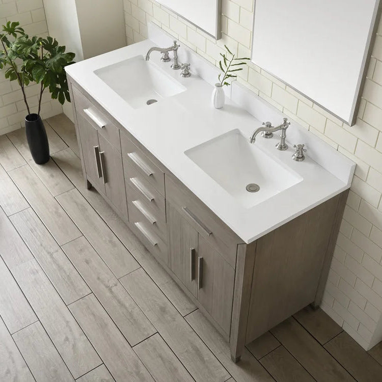 Springs 72" Inch Heritage Grey Double Sink Vanity with Quartz Top