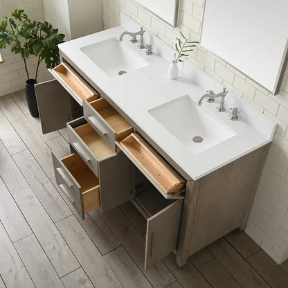 Springs 72" Inch Heritage Grey Double Sink Vanity with Quartz Top