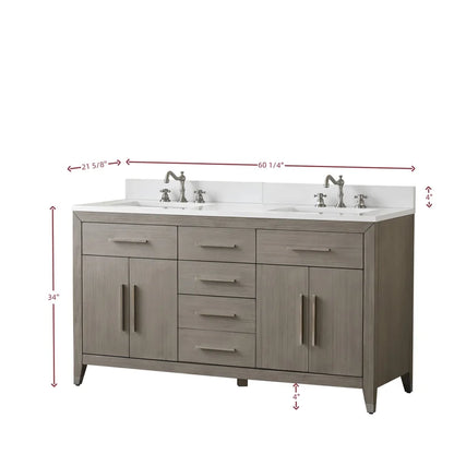 Springs 72" Inch Heritage Grey Double Sink Vanity with Quartz Top