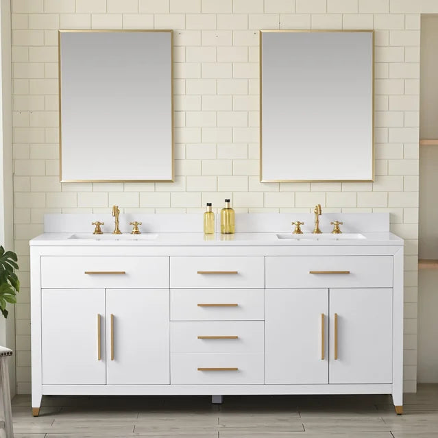 Springs 72" Inch White Double Sink Vanity with Quartz Top
