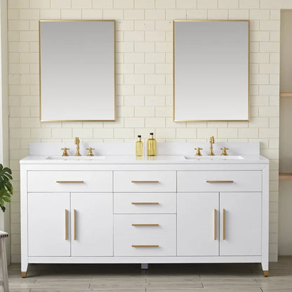 Springs 72" Inch White Double Sink Vanity with Quartz Top