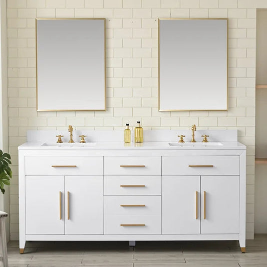Springs 72" Inch White Double Sink Vanity with Quartz Top
