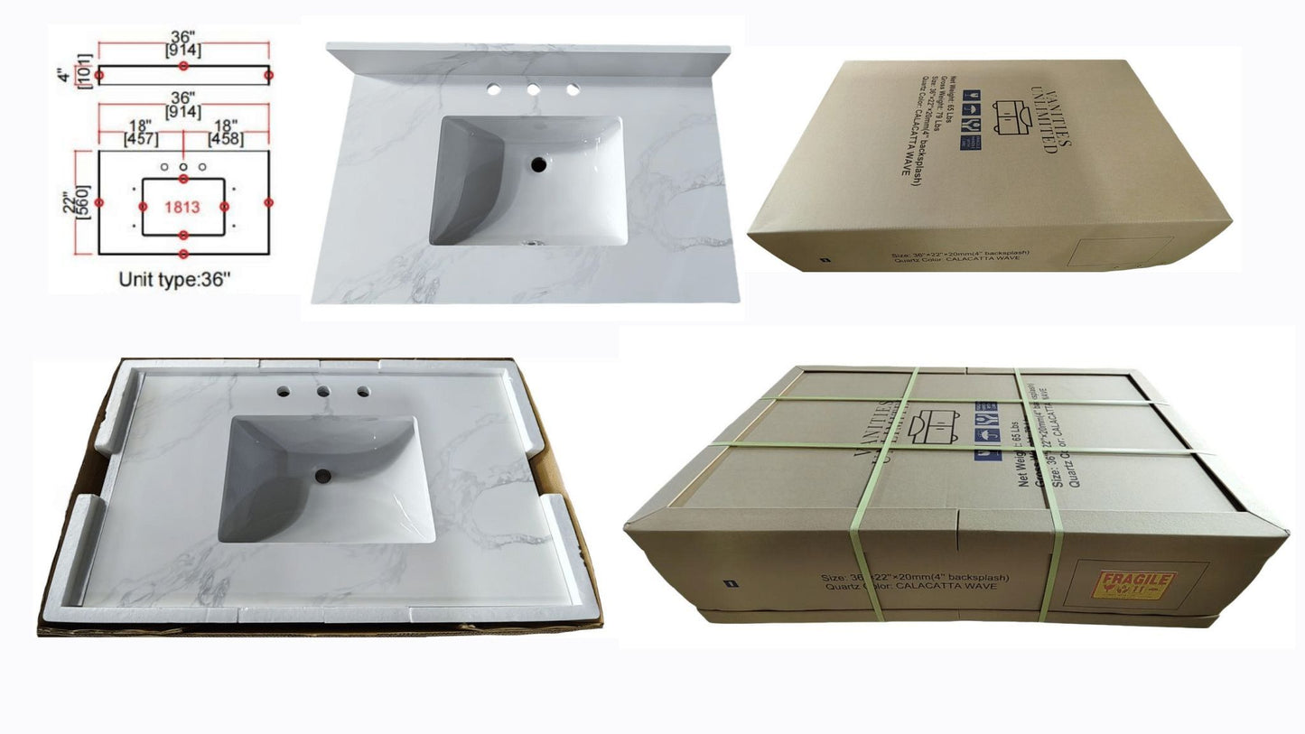 Calacatta Quartz 36" in. Bathroom Vanity Top