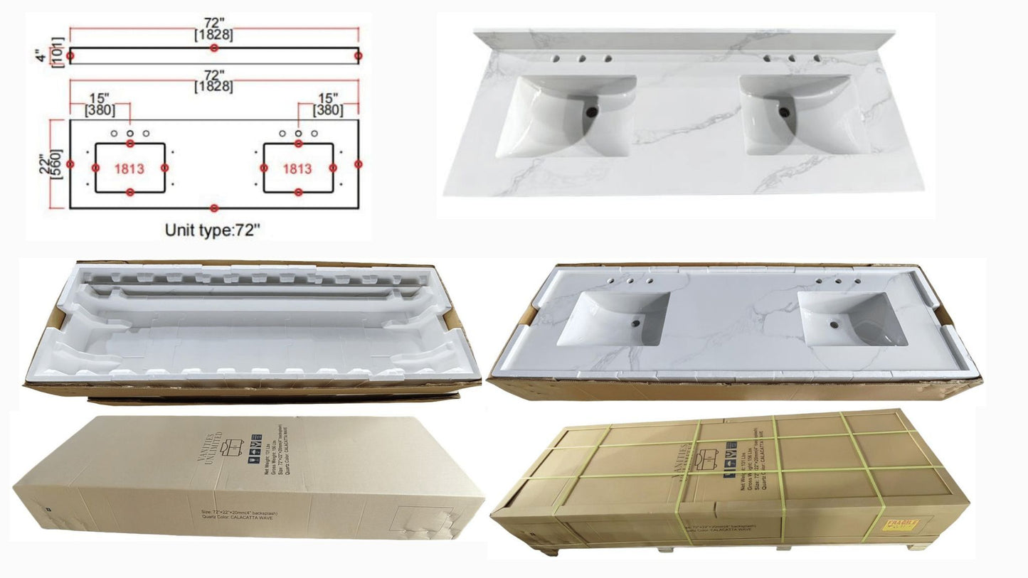 Calacatta Quartz 72" in. Bathroom Vanity Top