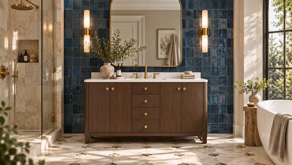 Canyon 60" Inch Sable Double Sink Vanity with Quartz Engineered Stone Top