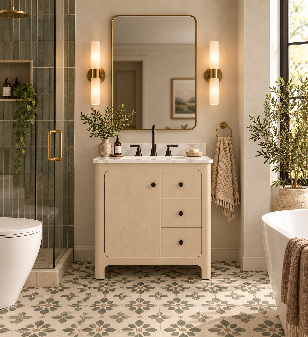 Canyon 36" Heirloom Wheat single sink vanity with quartz engineered stone top in a bathroom
